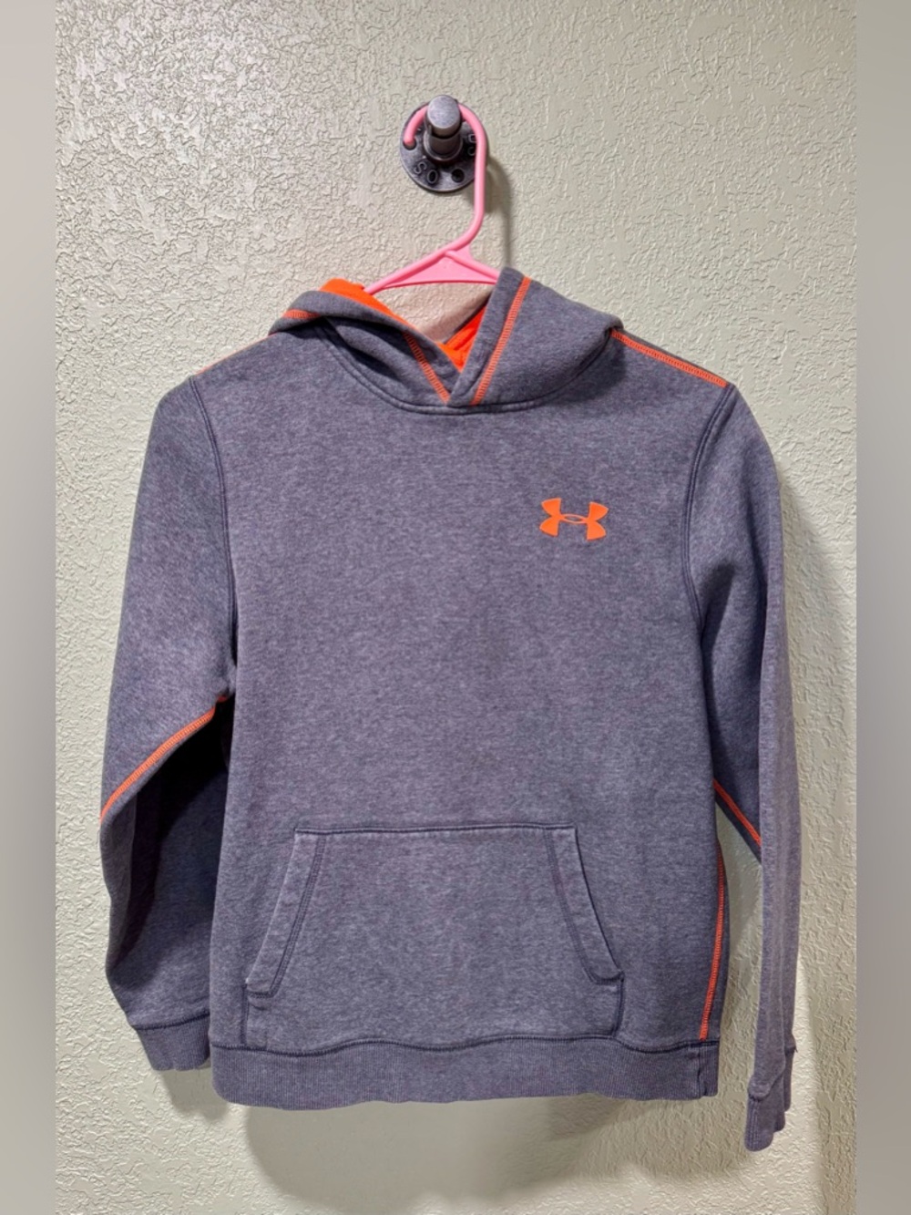 Boys Under Armour Gray Hooded Sweatshirt with Orange Accents L